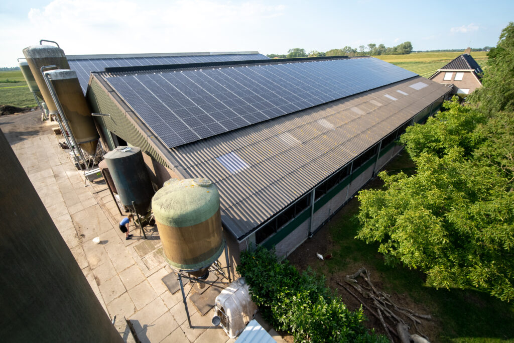 Grande toiture professionnelle couverte de panneaux photovoltaïques